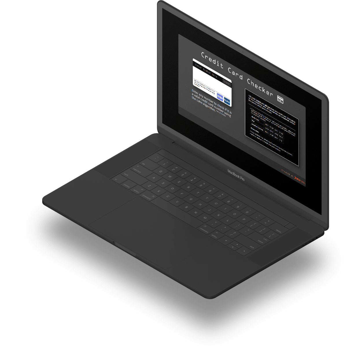 Mockup of 'credit card checker' on a MacBook pro