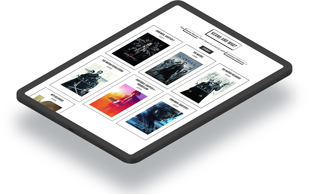 Mockup of 'Keanu and Who?' displayed on an iPad