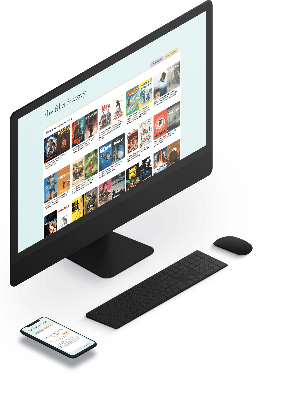 Mockup of 'The Film Factory' on an iMac and iPhone